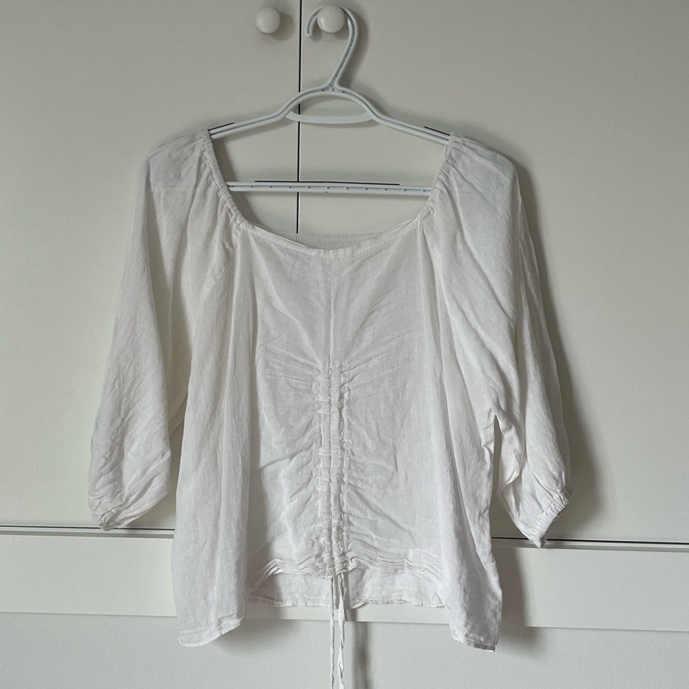 Classic White Peasant Blouse with Drawstring
